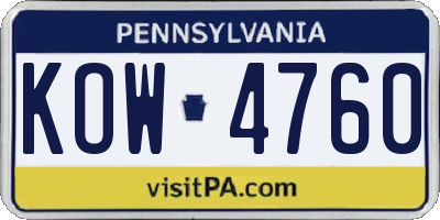 PA license plate KOW4760