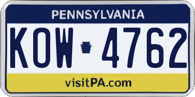 PA license plate KOW4762