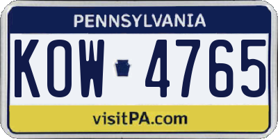 PA license plate KOW4765