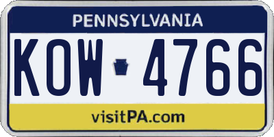 PA license plate KOW4766