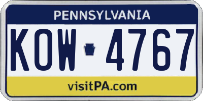 PA license plate KOW4767