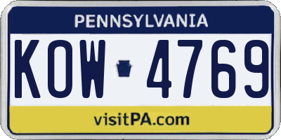 PA license plate KOW4769