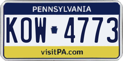 PA license plate KOW4773