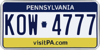 PA license plate KOW4777