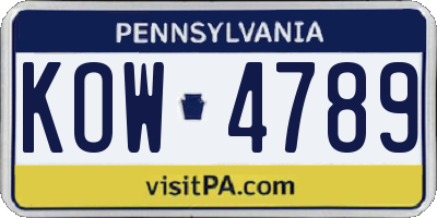 PA license plate KOW4789