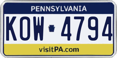 PA license plate KOW4794