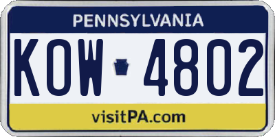 PA license plate KOW4802