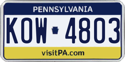 PA license plate KOW4803