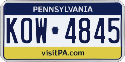 PA license plate KOW4845