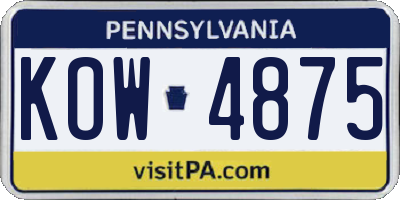 PA license plate KOW4875