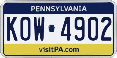 PA license plate KOW4902
