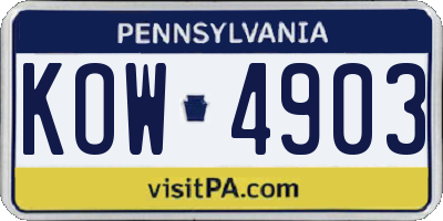 PA license plate KOW4903