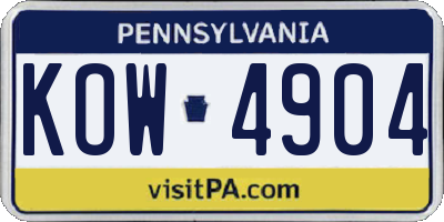 PA license plate KOW4904