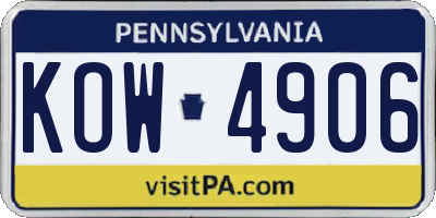 PA license plate KOW4906