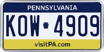 PA license plate KOW4909
