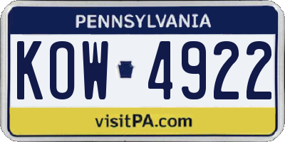 PA license plate KOW4922