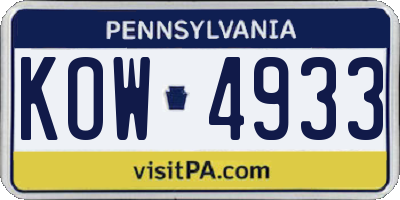 PA license plate KOW4933