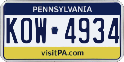 PA license plate KOW4934