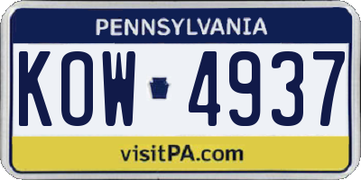 PA license plate KOW4937