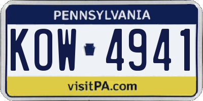 PA license plate KOW4941