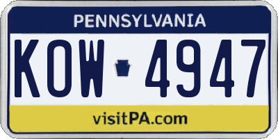 PA license plate KOW4947
