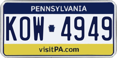 PA license plate KOW4949
