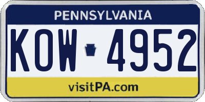 PA license plate KOW4952