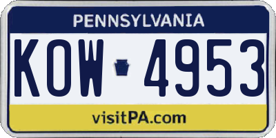 PA license plate KOW4953