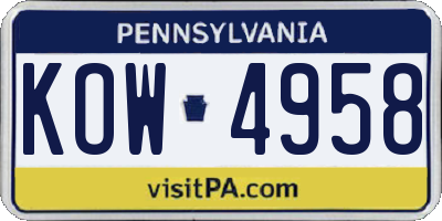 PA license plate KOW4958