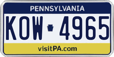 PA license plate KOW4965