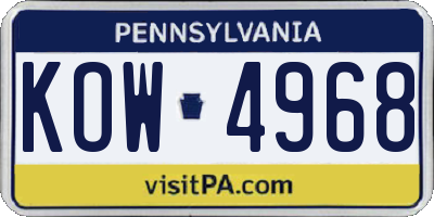 PA license plate KOW4968