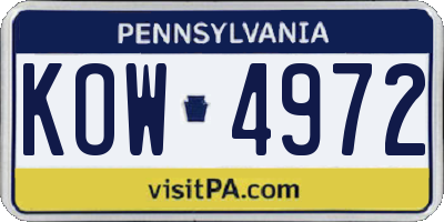 PA license plate KOW4972