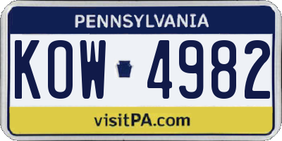 PA license plate KOW4982