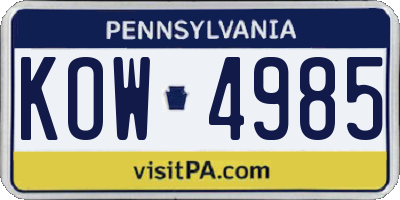PA license plate KOW4985