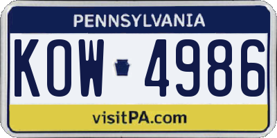 PA license plate KOW4986