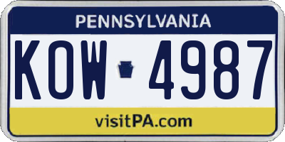 PA license plate KOW4987