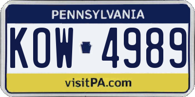 PA license plate KOW4989
