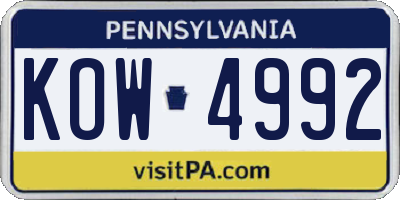 PA license plate KOW4992