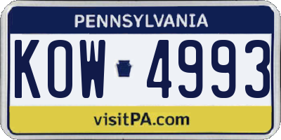 PA license plate KOW4993