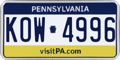 PA license plate KOW4996