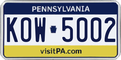 PA license plate KOW5002