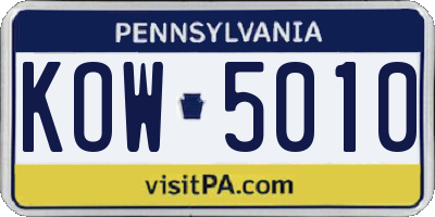 PA license plate KOW5010