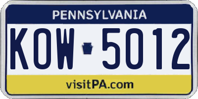 PA license plate KOW5012