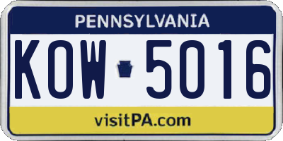 PA license plate KOW5016