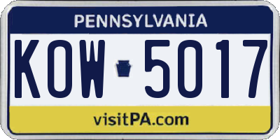 PA license plate KOW5017