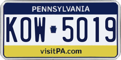 PA license plate KOW5019