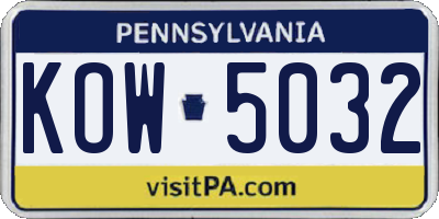 PA license plate KOW5032