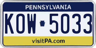 PA license plate KOW5033