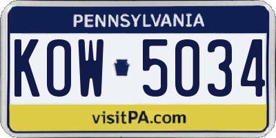 PA license plate KOW5034