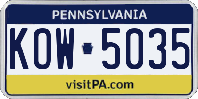 PA license plate KOW5035